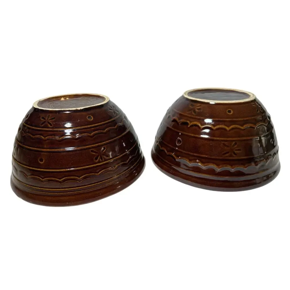 MarCrest Mixing Stoneware Bowl Oven Proof Set 2pc Embossed Floral 8